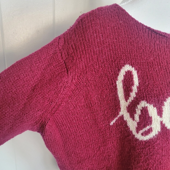 Wooden Ships Believe Christmas Sweater Holiday Acrylic Mohair Wool Burgundy XS - Picture 2 of 9